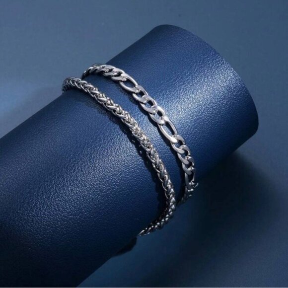 2pcs Set Simple Stainless Steel Bracelet For Men And Women Vacation Gift - Picture 3 of 6